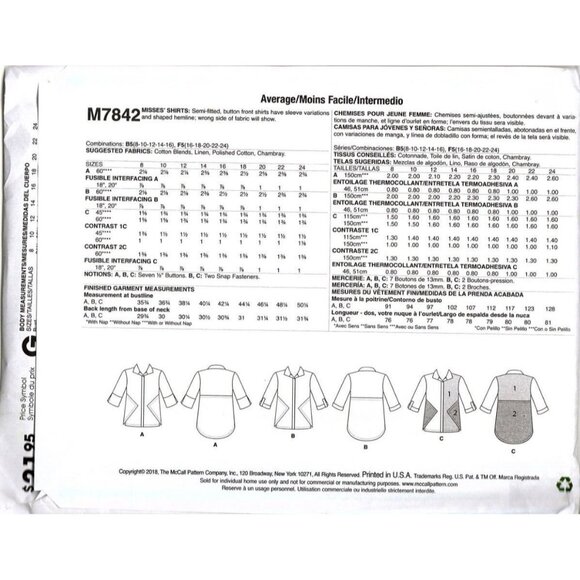 McCall's M7842 Misses 8 to 16 Palmer Pletsch Button Front Tops Sewing Pattern - Picture 2 of 2